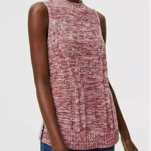 LOFT | Sleeveless Sweater Maroon White Mock Neck Marled Top Size Medium